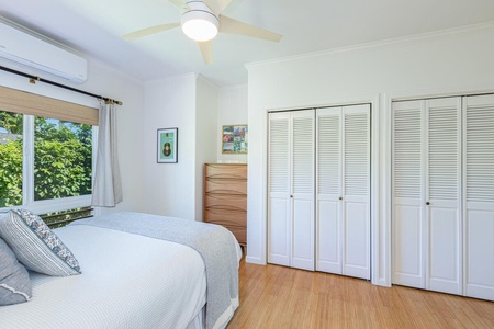 Cozy queen bedroom with ample closet space  and A/C