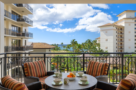 Spacious lanai for enjoying ocean views at Ko Olina Beach Villas O505.