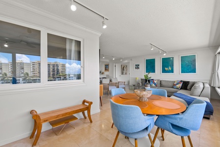 Chic dining nook with stylish furnishings for intimate meals and serene moments.