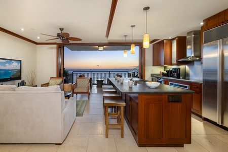 Enjoy ocean breezes on the breakfast bar seating at Ko Olina Beach Villas B610.