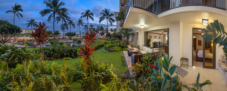 The view from the lanai with plenty of seating looking to the interior of the house.