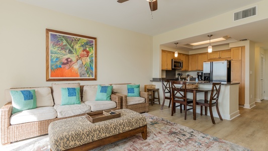 Fully-stocked kitchen right off the living space.