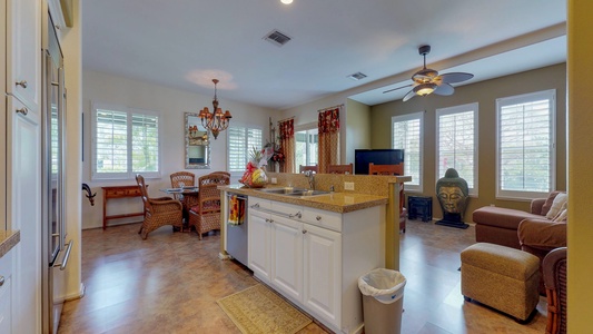 The spacious kitchen has all your needs for a relaxing vacation.