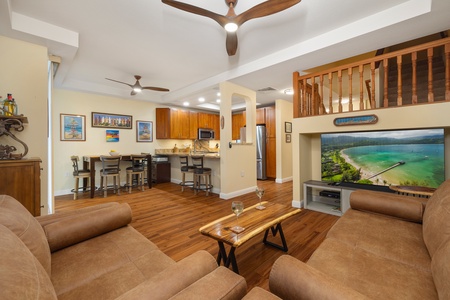 Open-concept living area seamlessly connects to the kitchen and dining space.