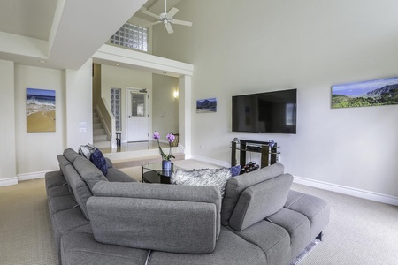 High ceilings in the spacious living room