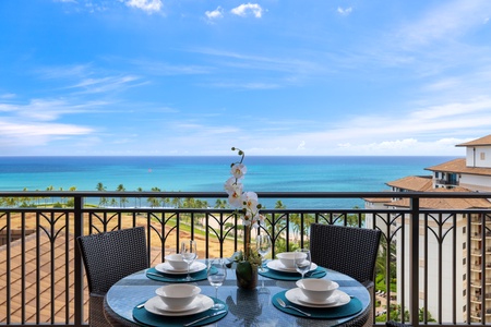 Scenic lanai offering stunning sunset views over the ocean.