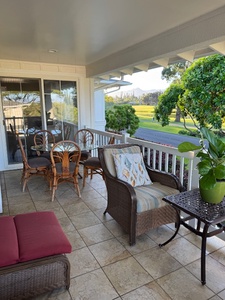 Covered lanai, ideal for relaxing or dining al fresco.