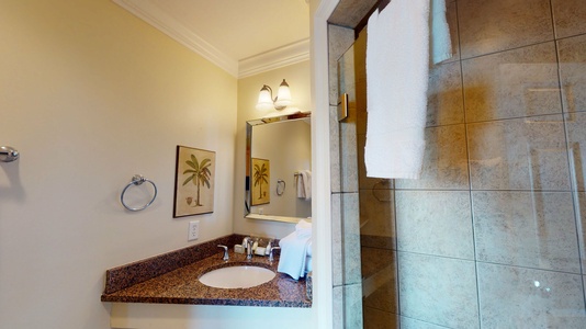 Private bath for bedroom 4 with a walk-in shower- East