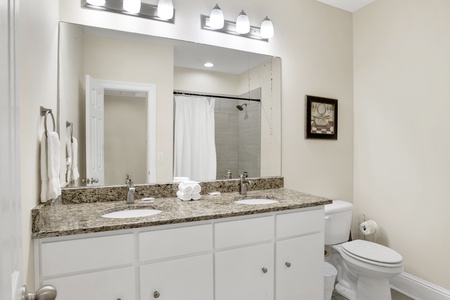 The 2nd floor shared bathroom has a tub/shower combo