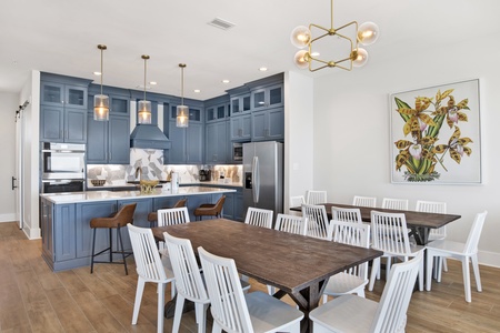 The home has multiple dining tables, great for family meals, games and puzzles