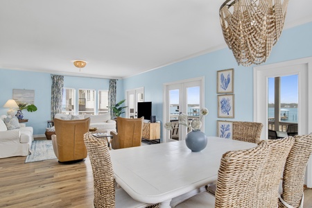 Open concept living and multiple balcony access points