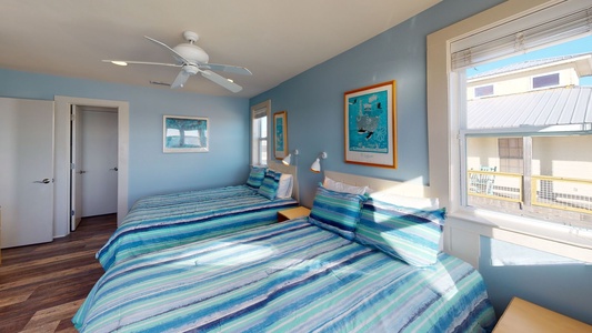 2nd floor, Bedroom 3,  2 queen beds, sleeps 4, TV, Gulf views and private bath