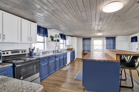 Spacious kitchen with large island and seating