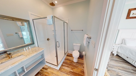 The private bathroom in Bedroom 2 has a walk-in shower