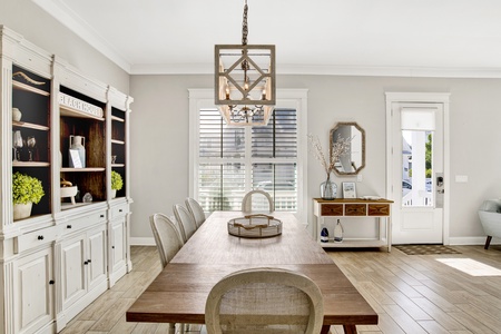 The dining table seats 10