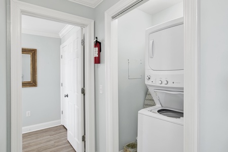 Stackable washer and dryer located on the 2nd floor