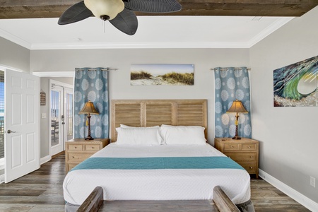 The primary bedroom has a King bed, sleeps 2