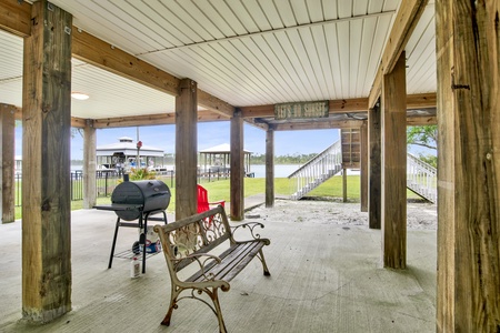 Charcoal grill provided under the home