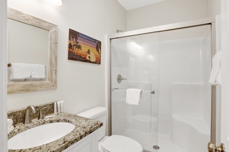 Another shared hall bathroom upstairs with a walk-in shower