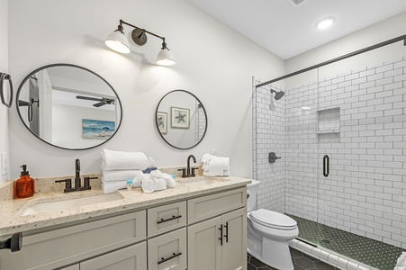 Double vanity in the private bathroom for Bedroom 1