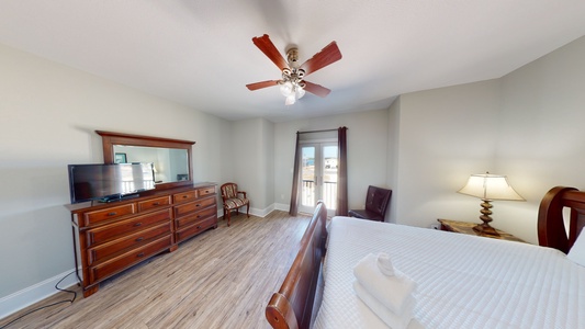 Bedroom 4 has a ceiling fan, TV and a private bathroom