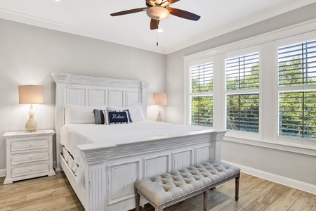 The primary bedroom, located on the 1st floor has a private bathroom
