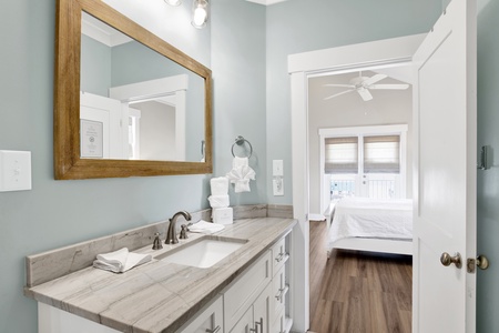 The attached bathroom is also accessible from the 2nd floor hallway
