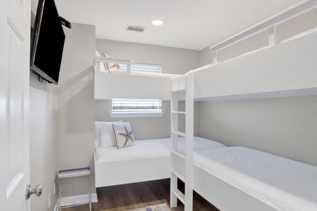 Bedroom 4 has two sets of Twin Bunk Beds and a TV