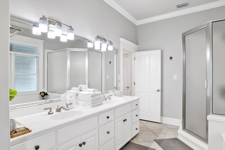 Private bath for Bedroom 5 with a double vanity