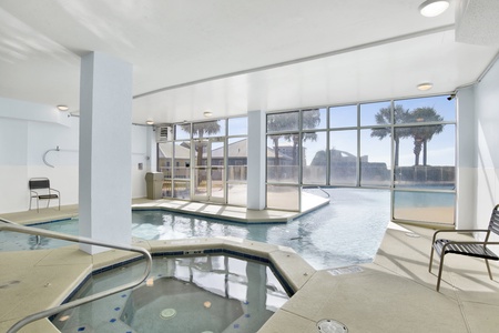 Indoor community pool and hot tub