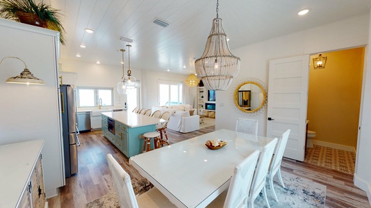 Dining table with the powder room off to the side