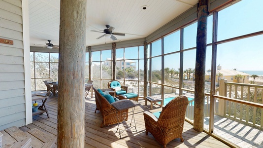 Screened in porch overlooking pool and views of Gulf