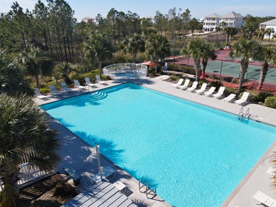 This pool is close to the tennis courts