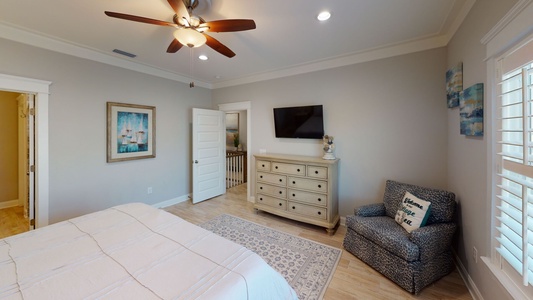 Bedroom #2 has a TV and a private bathroom