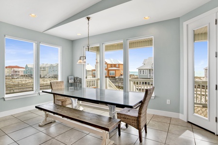 Bright dining area with seating for 10