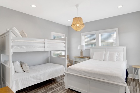 Bedroom 3 has a Queen bed and Twin bunk bed, sleeps 4