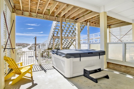 Private hot tub under the home and open shower