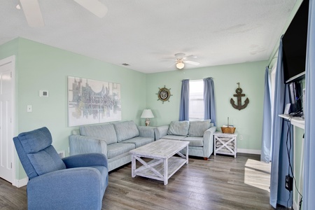 Open living area with a sofa sleeper