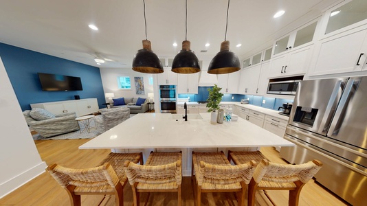 Fantastic views from the kitchen and the large island provides additional seating