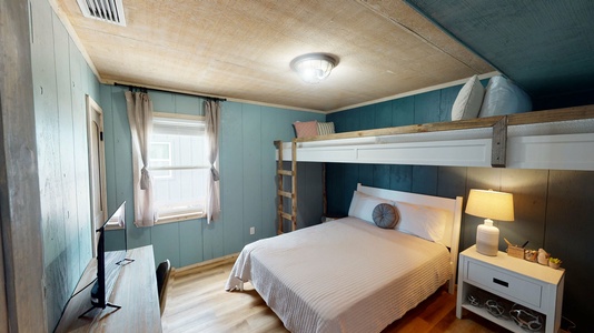 Main level, Bedroom #3, sleeps 3, with a queen bed and a loft of 1 twin bed