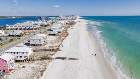 Birds eye view looking East