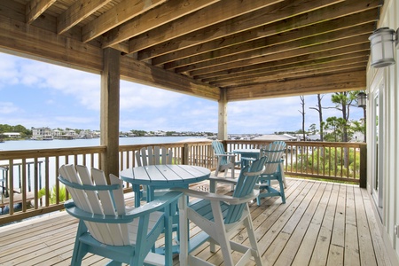 Enjoy coffee under the covered balcony and watch the dolphin play