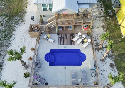 The private pool deck has plenty of room to lounge and entertain