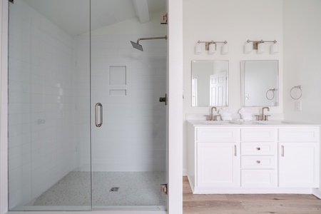 The master bath has a walk-in shower