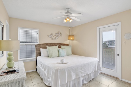 The master bedroom features a King size bed, sleeping up to two guests.