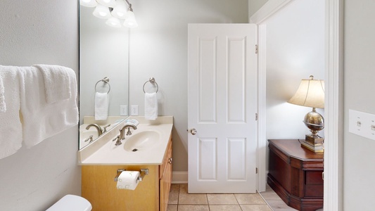 Private bathroom in Bedroom 4 with a tub shower combo