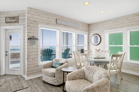 Cozy seating area and the door to the pool deck