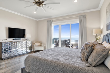 The master has Gulf views and balcony access