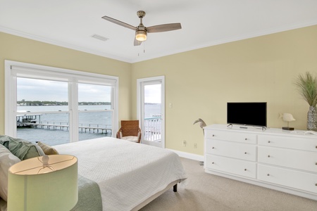 Bedroom 3 has a ceiling fan, TV, attached bathroom and a private balcony