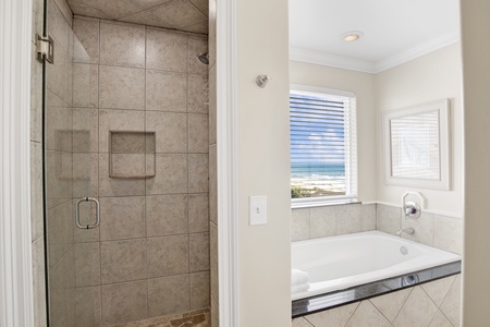 West of Eden (East) - The Master bathroom features a walk-in shower and large tub